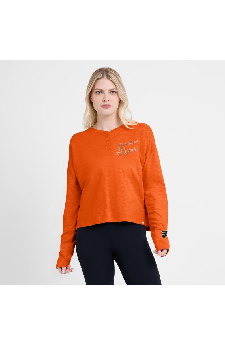 FANATICS Women's Fanatics Orange Philadelphia Flyers Oversized All Out Effort Long Sleeve Henley T-Shirt, Alternate, color, Orange