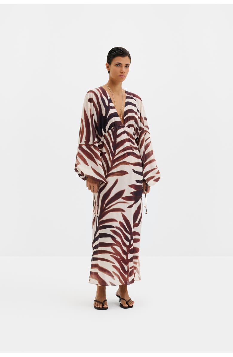 Malina Joseline Sheer Drawstring Maxi Kaftan, Main, color, Burnt Leaf