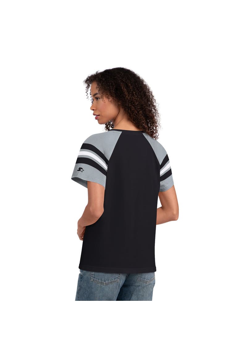 Women's Starter  Black Las Vegas Raiders Game On Notch Neck Raglan T-Shirt, Alternate, color, Black