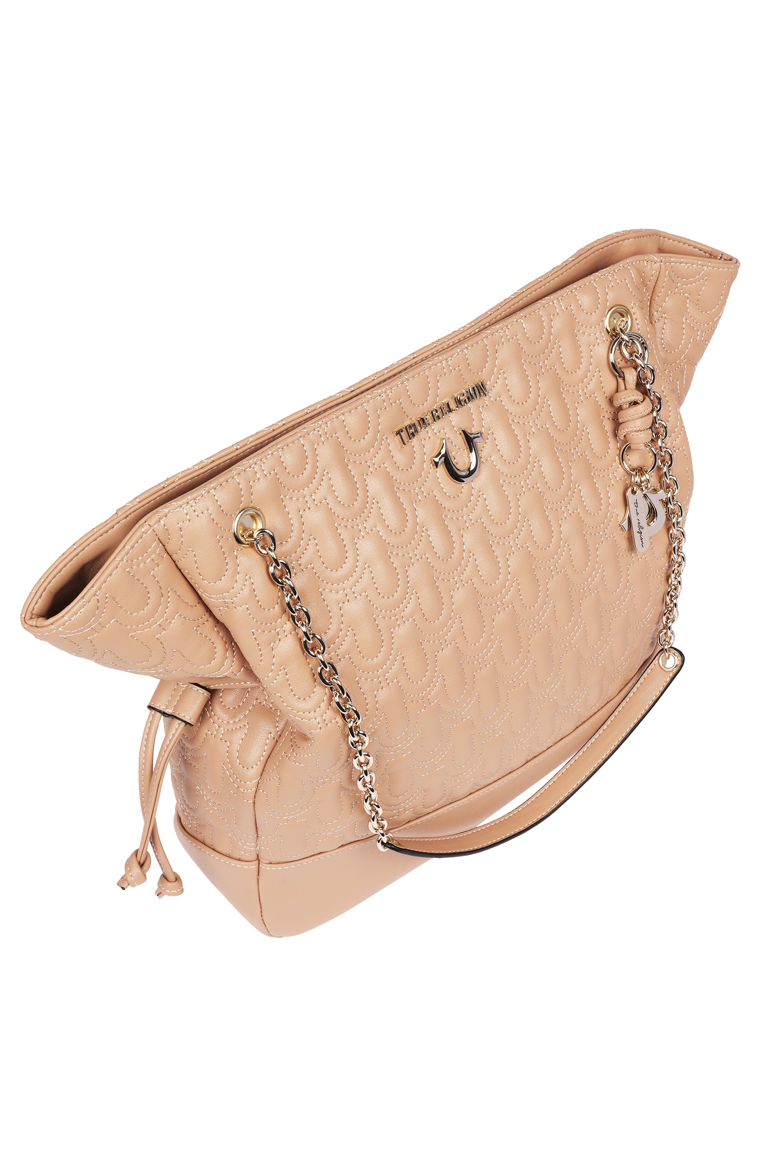 True Religion Cinch Side Logo Tote, Alternate, color, Camel