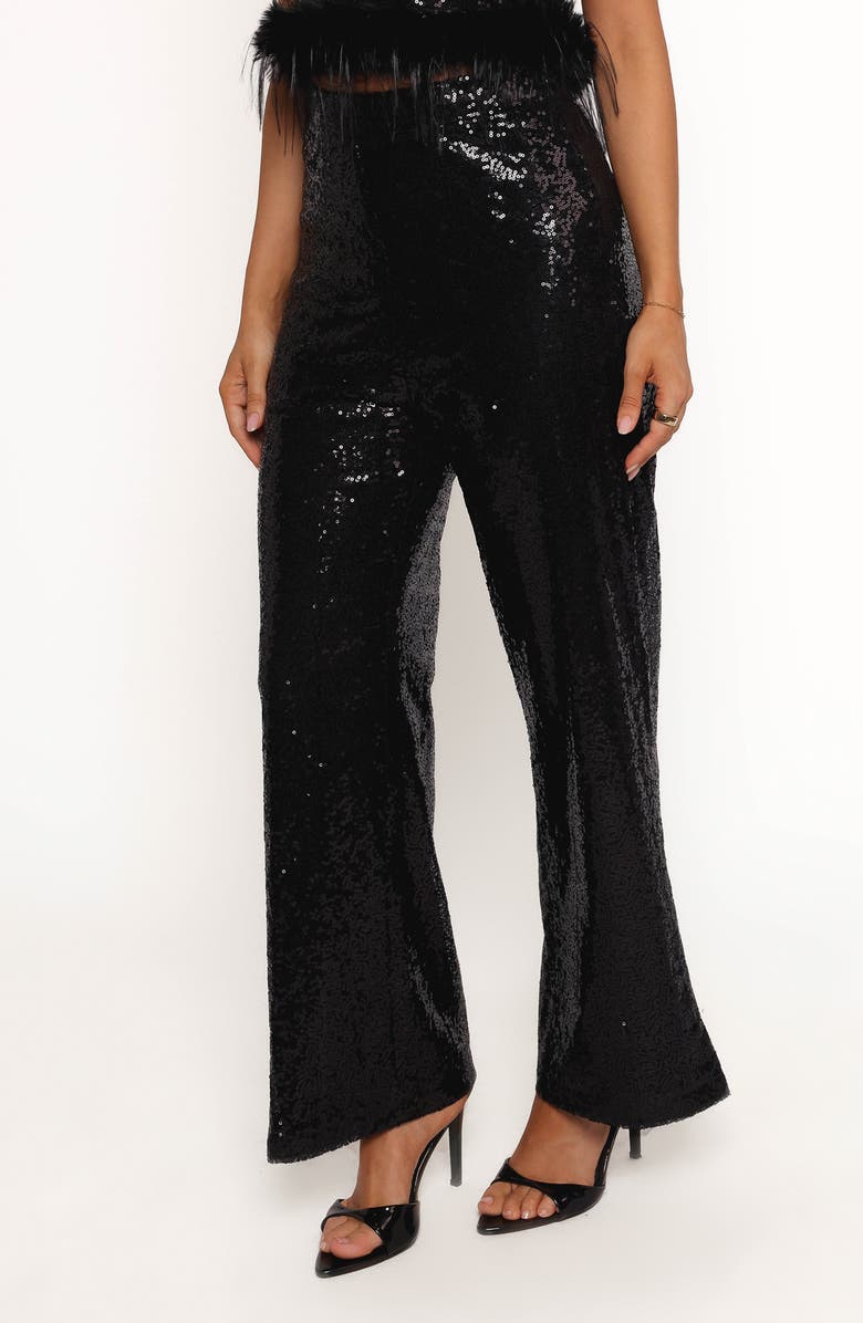 Petal & Pup Drea Sequin Straight Leg Pants, Alternate, color, Black