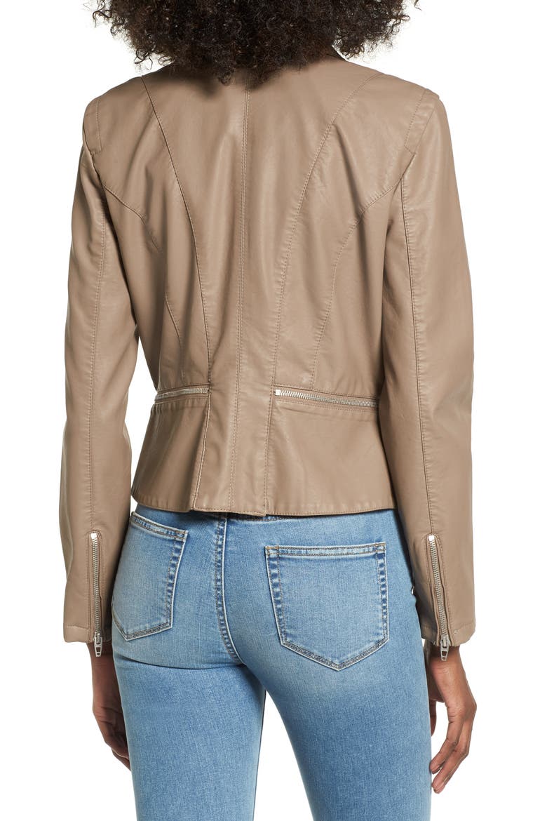 Faux Leather Moto Jacket, Alternate, color, SAND STONER