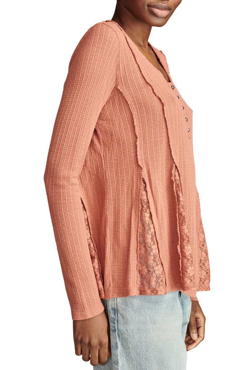 Lucky Brand Lace Godet Swing Henley, Alternate, color, Chutney