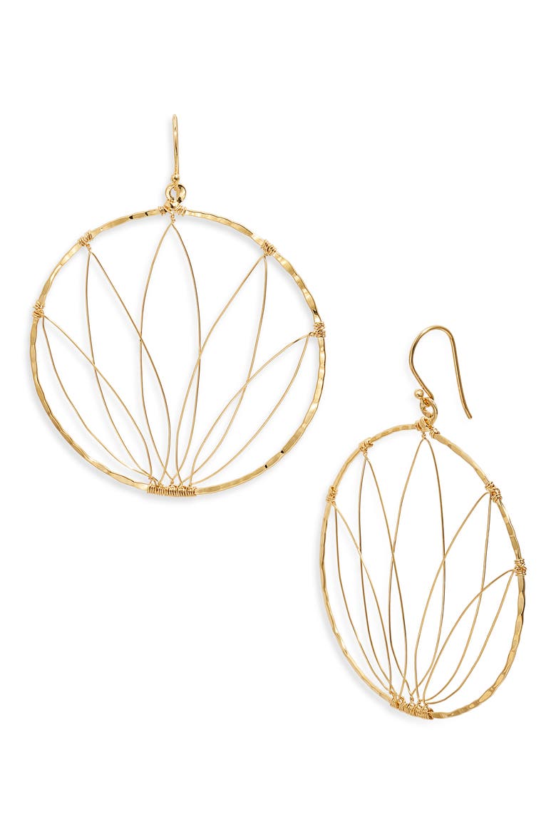 Selena Lotus Large Hoop Earrings, Main, color, GOLD