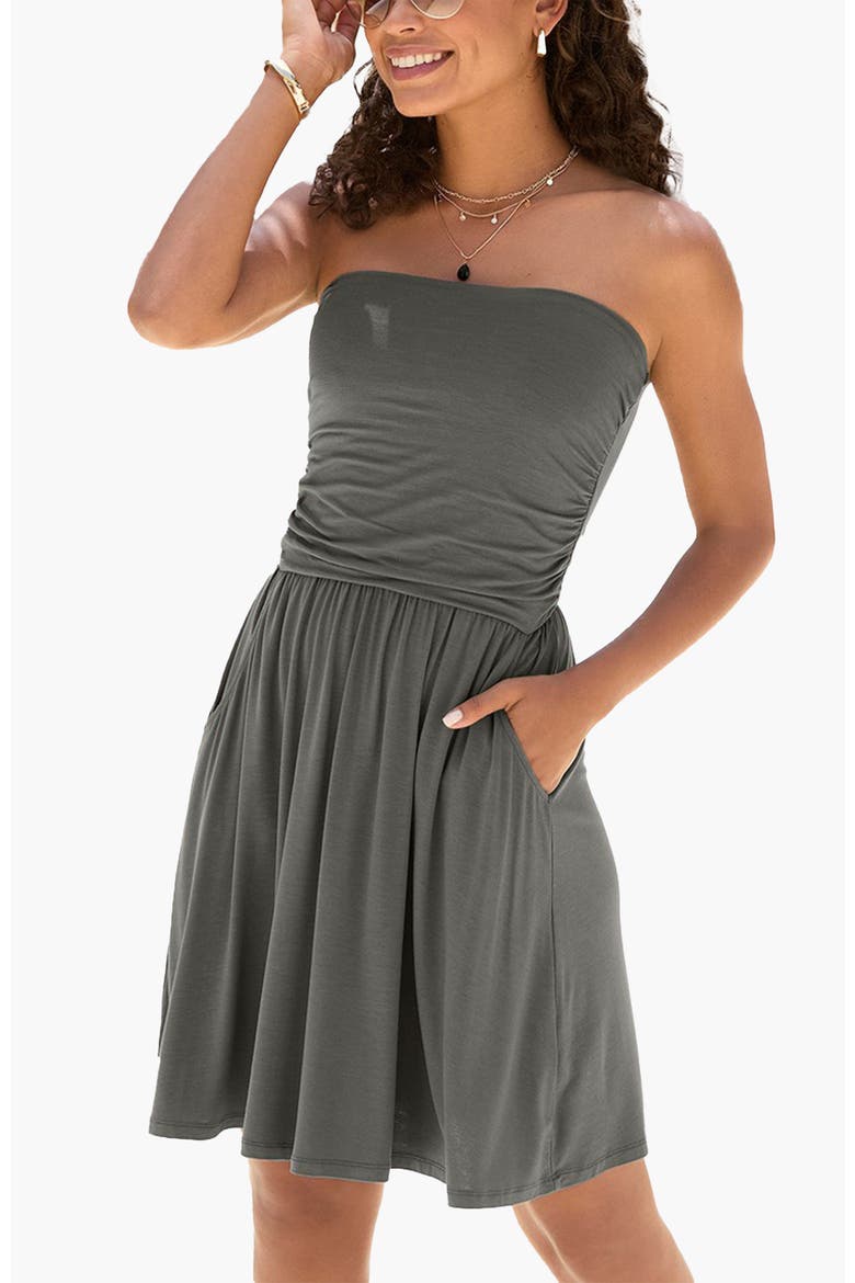 Strapless Ruched Dress, Main, color, Olive