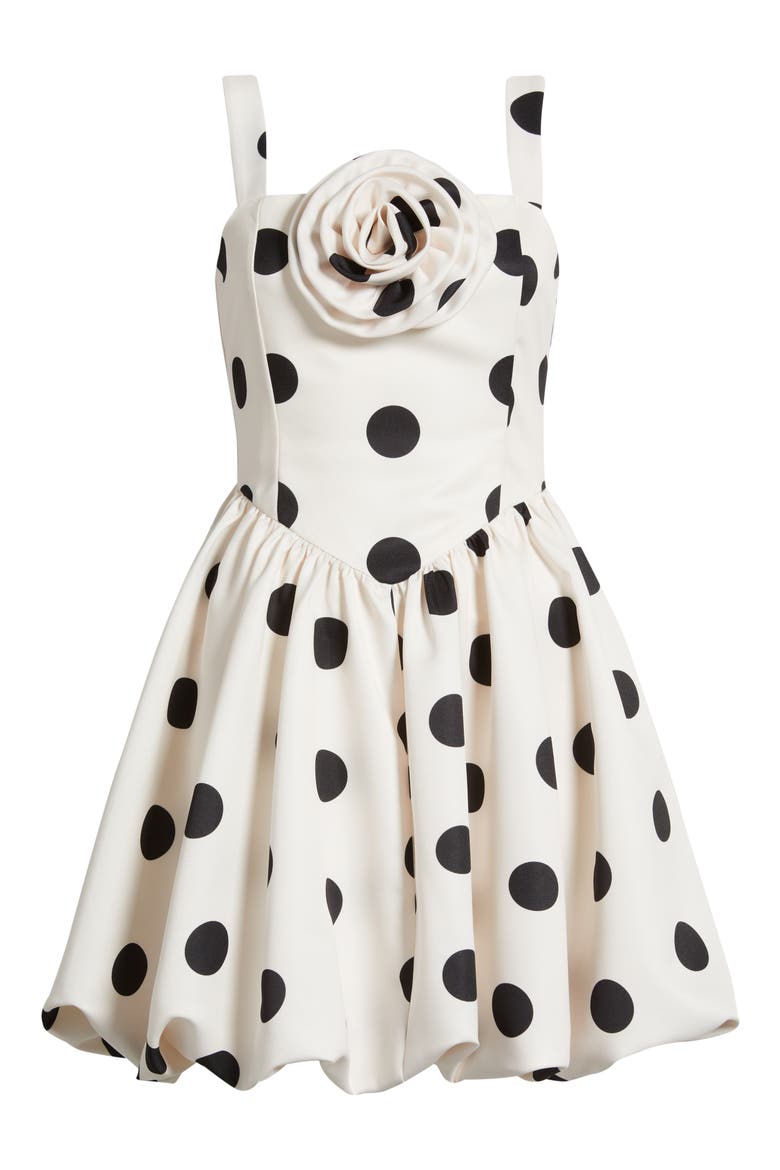 Polka Dot Rosette Detail Cocktail Minidress, Alternate, color, IVORY/ BLACK