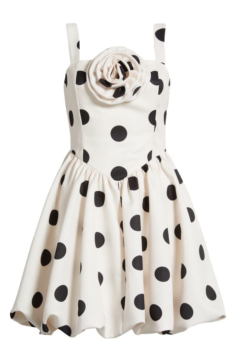Julia Jordan Polka Dot Rosette Detail Cocktail Minidress, Alternate, color, Ivory/ Black