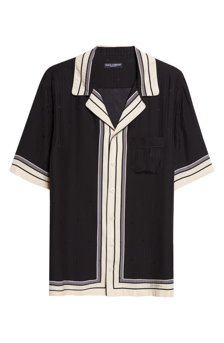 Dolce&Gabbana Engineered Stripe Print Short Sleeve Silk Button-Up Shirt, Main, color, Righe F.nero