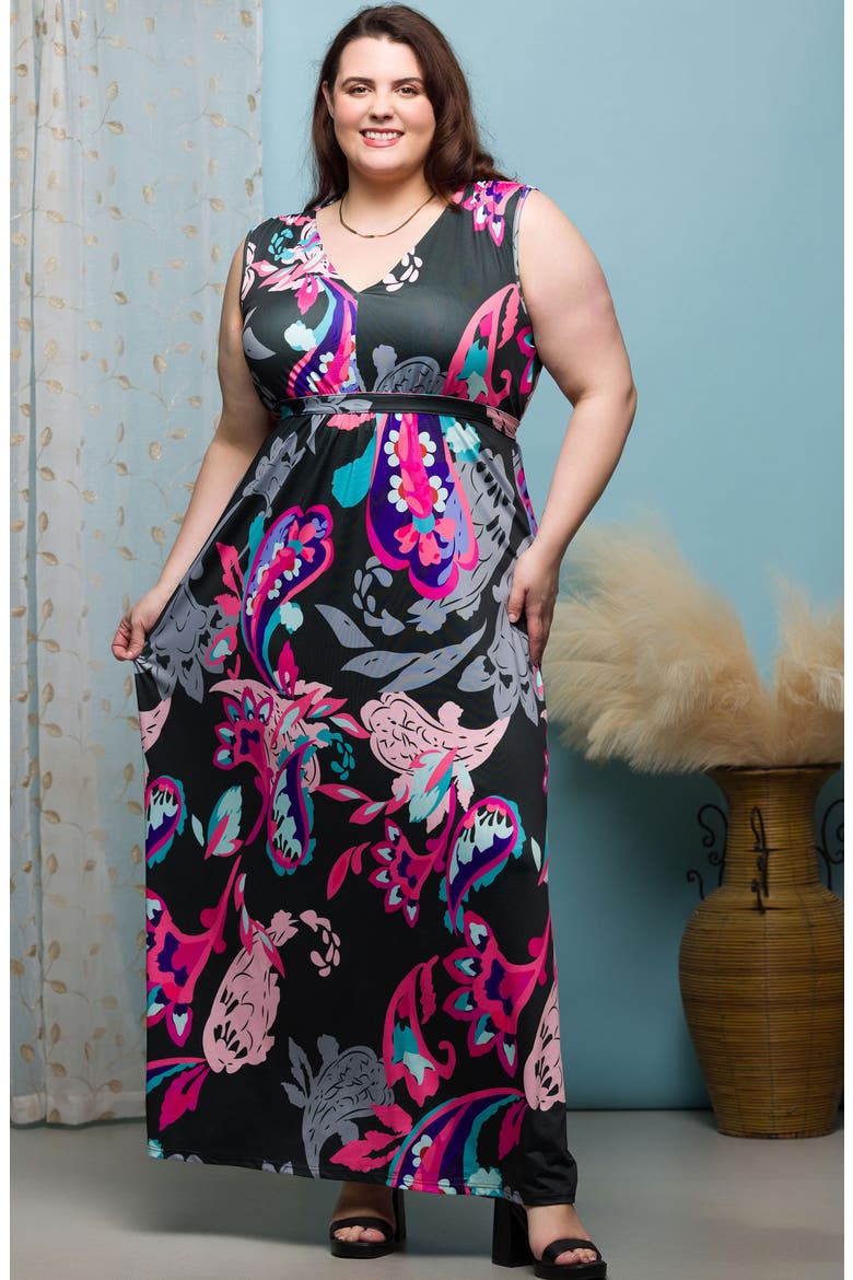 V-Neck Sleeveless Maxi Dress, Alternate, color, PINK MULTI