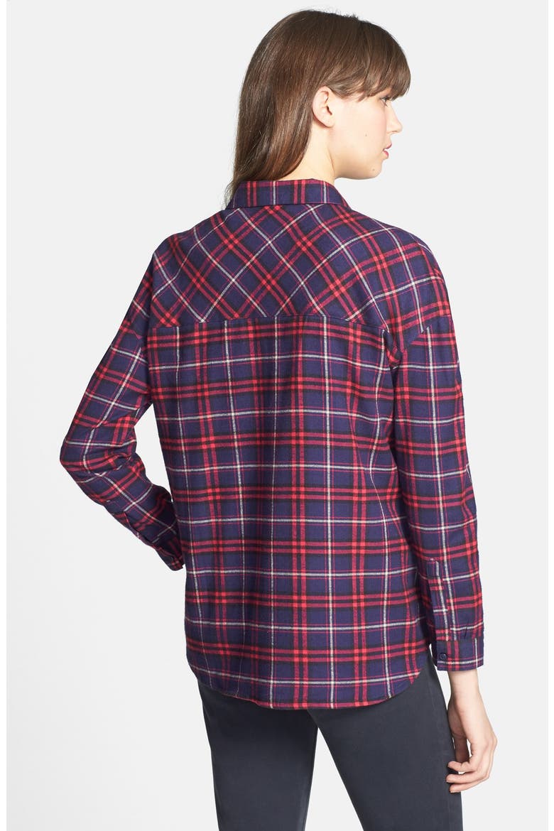 Plaid Cotton Flannel Shirt, Alternate, color, NAVY COMBO
