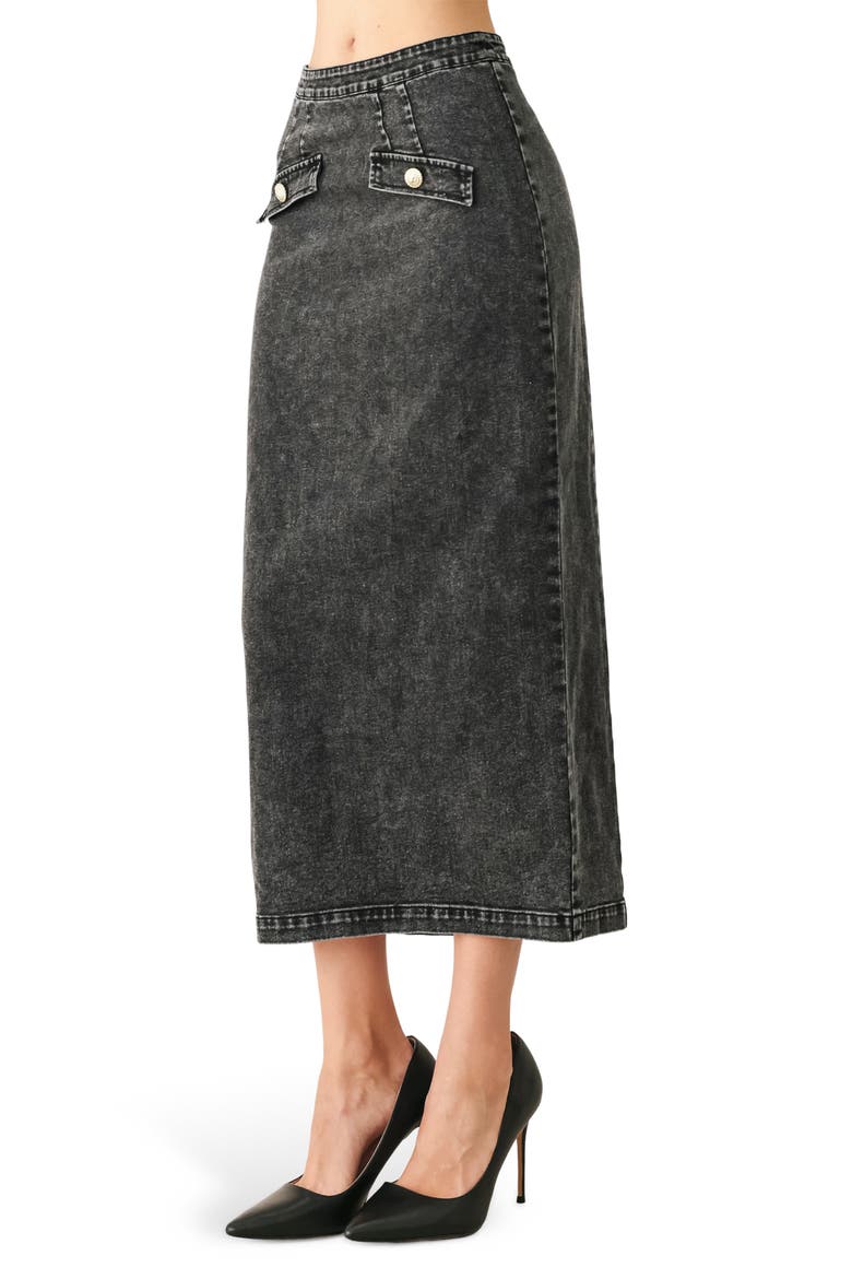 Acid-Washed Denim Pencil Midi Skirt, Main, color, BLACK