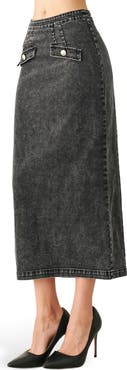 FREEMARKET Acid-Washed Denim Pencil Midi Skirt