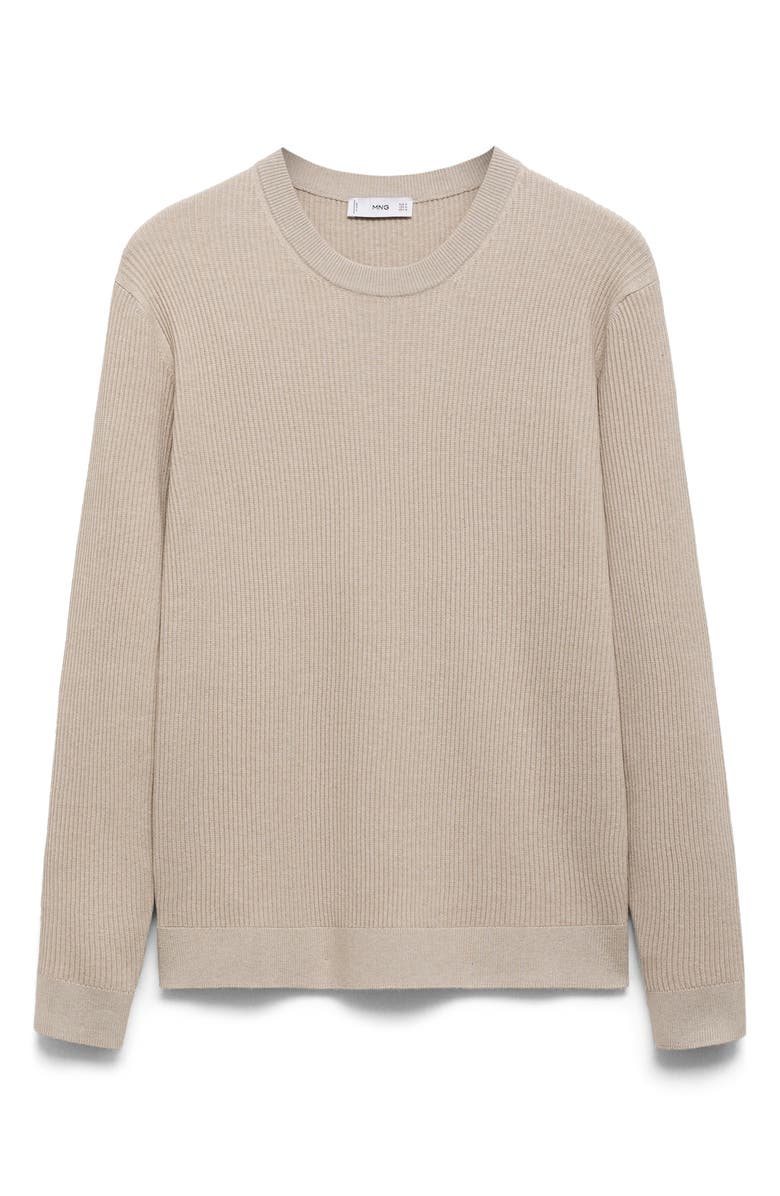 MANGO Rib Crewneck Sweater, Main, color, Beige