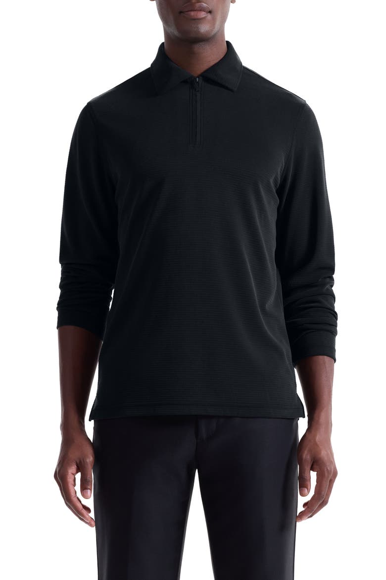 Ottoman Rib Half Zip Long Sleeve Polo, Main, color, BLACK