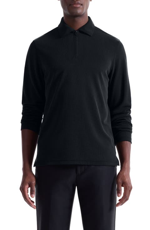 Ottoman Rib Half Zip Long Sleeve Polo