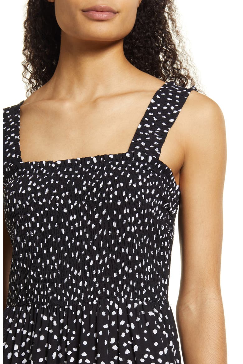 Elisa Smocked Maxi Dress, Alternate, color, SPOTS NOIR