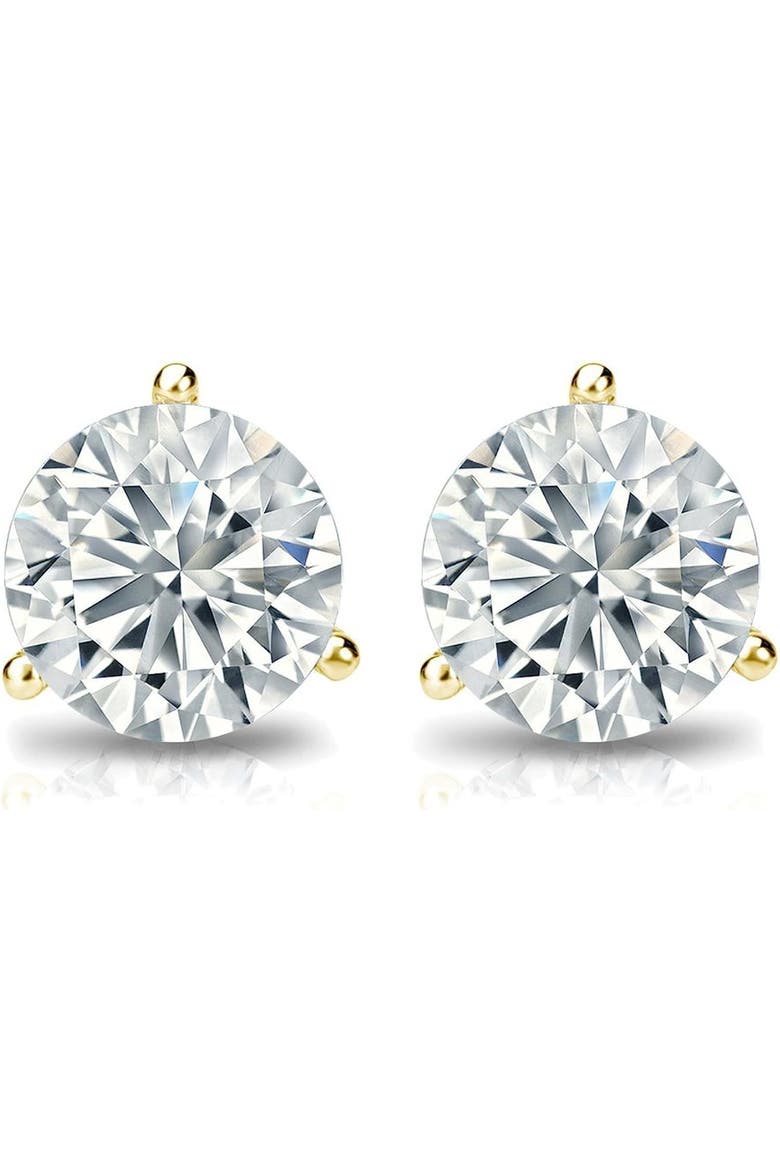 14k Rose Gold Lab-Grown Round Diamond 3-Prong Screw Back Stud Earrings, Alternate, color, .75 Carat-Rose Gold