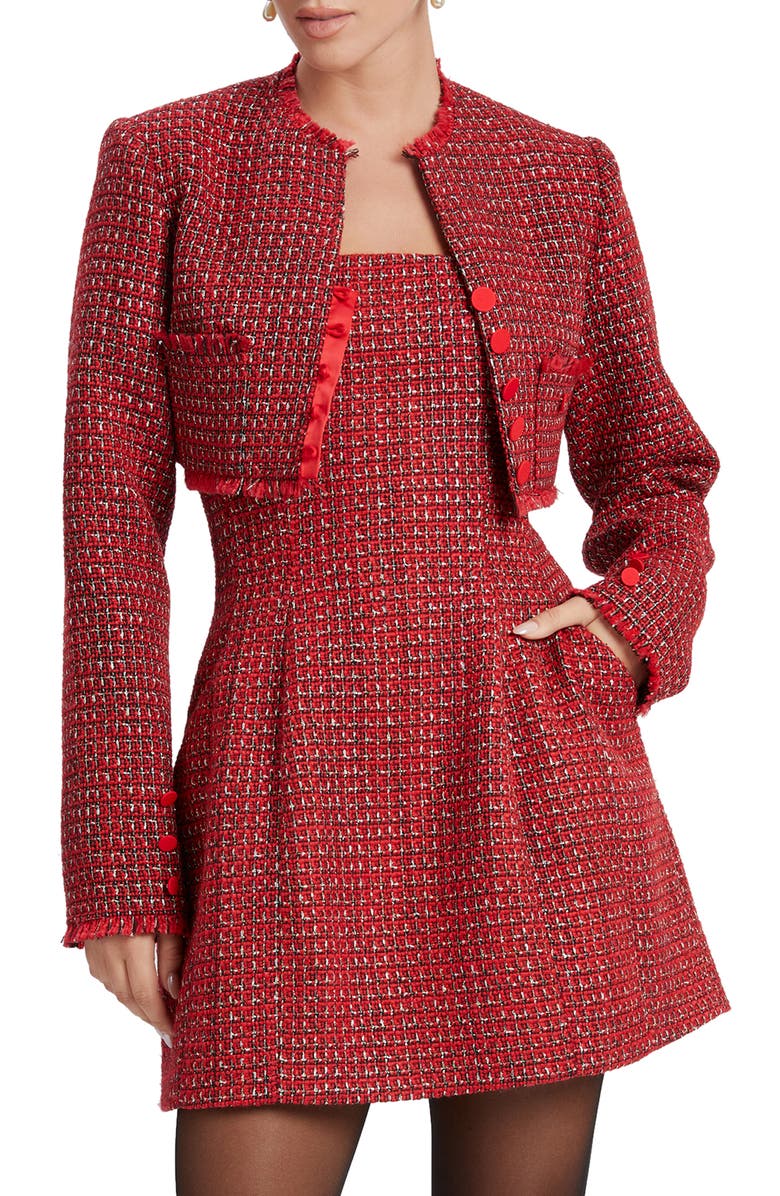 Bardot Karoline Bouclé Tweed Crop Jacket, Main, color, 