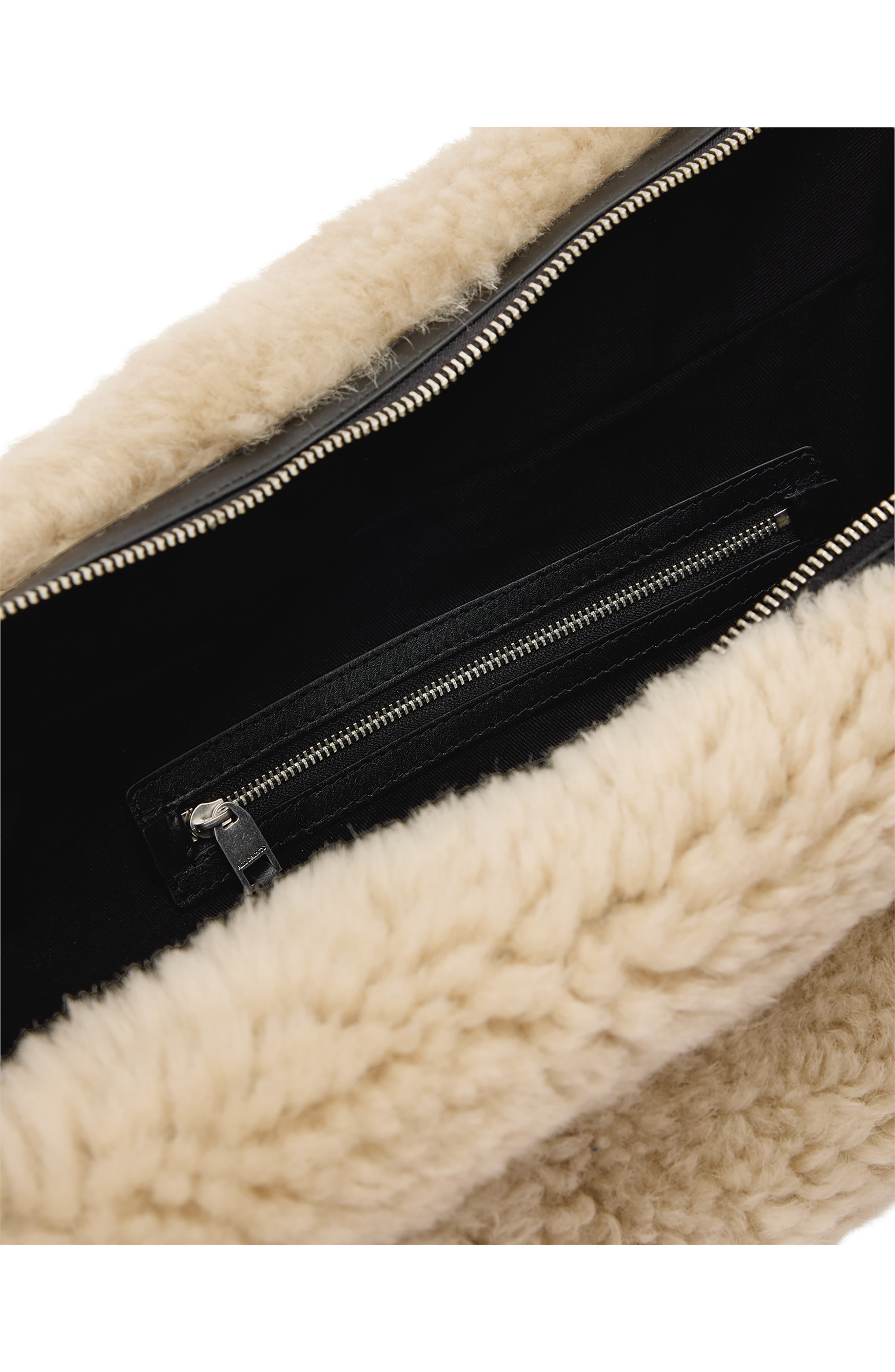 AllSaints Luna Genuine Shearling Shoulder Bag, Alternate, color, Natural/ Black