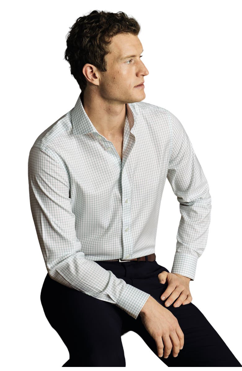 Charles Tyrwhitt Check Non-Iron Twill Cutaway Slim Fit Shirt Single Cuff, Alternate, color, Atlantic Green