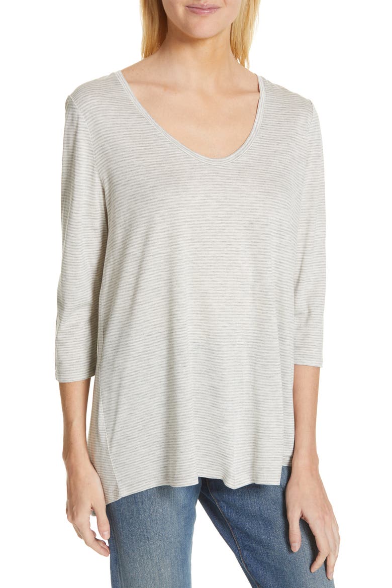 Mini Stripe Tee, Main, color, WHITE- GREY MINI STRIPE
