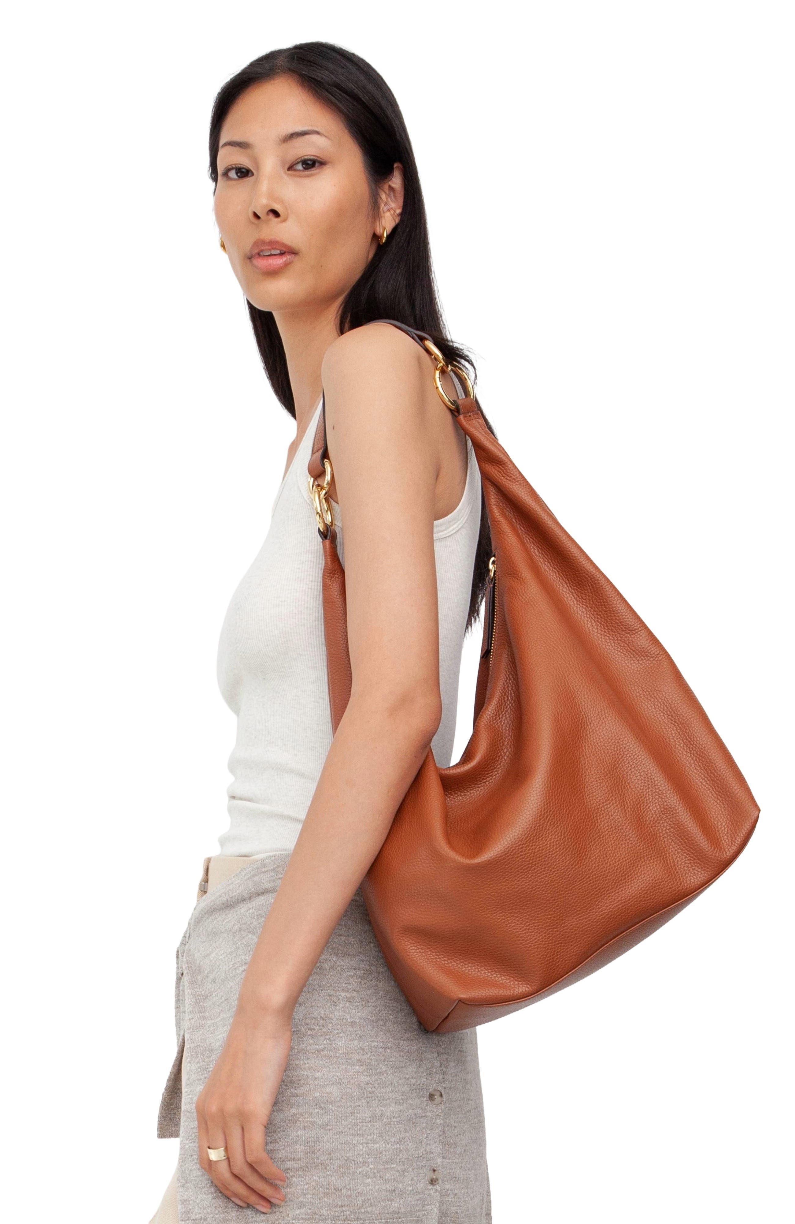 Leather Convertible Hobo Ring Bag, Alternate, color, Cognac