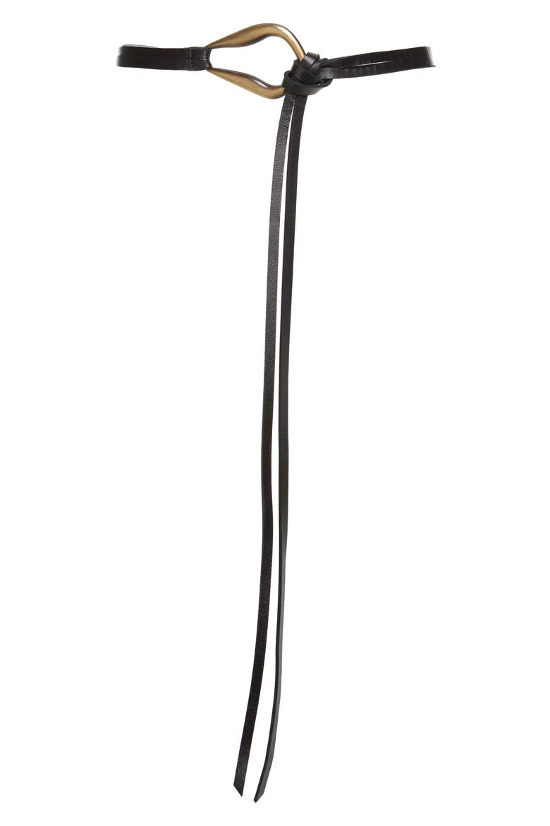 Nile Skinny Leather Belt, Main, color, BLACK