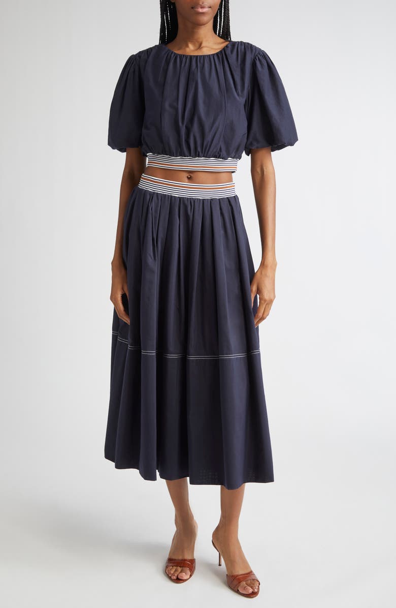 Veronica Beard Gabriela Cotton & Silk Crop Top, Alternate, color, Navy