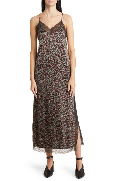 Leopard Print Lace Trim Slipdress (Petite)