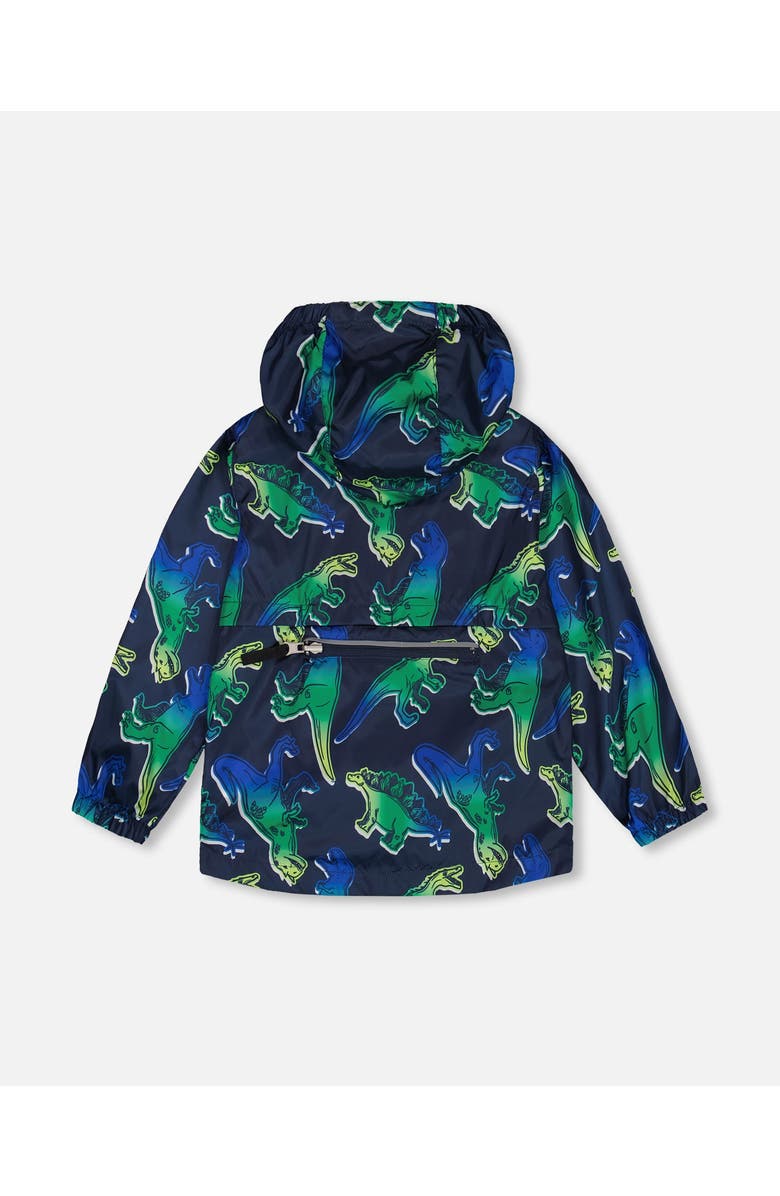 Deux par Deux Little Boy's Printed Packable Windbreaker Blue And Green Dino On Navy, Alternate, color, Blue And Green Dino On Navy