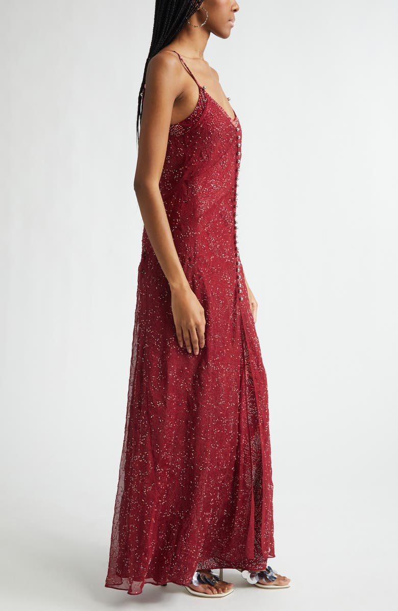 Rabanne Faux Pearl Embellished Chiffon Dress, Alternate, color, Red Wine