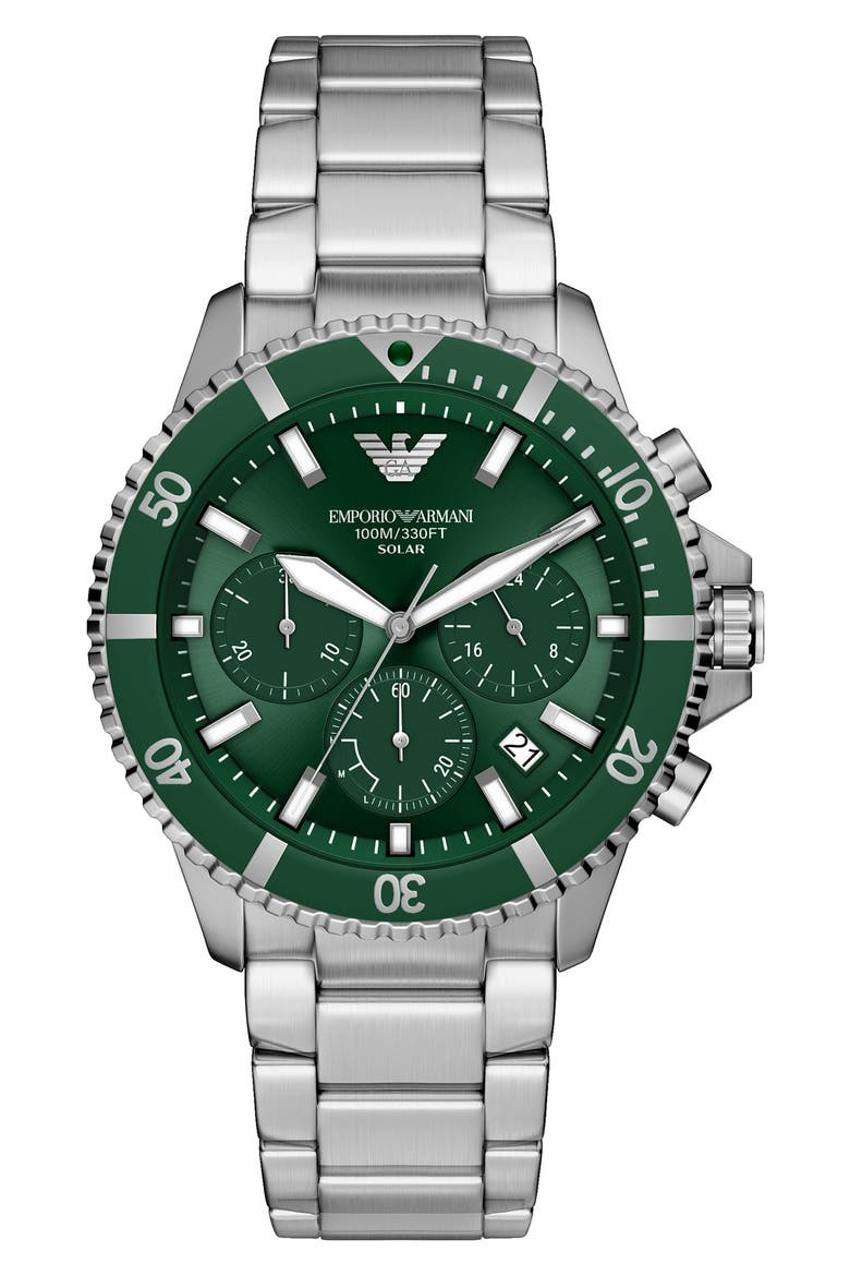 World Explorer Solar Chronograph Bracelet Watch, 43.5mm, Main, color, SILVER