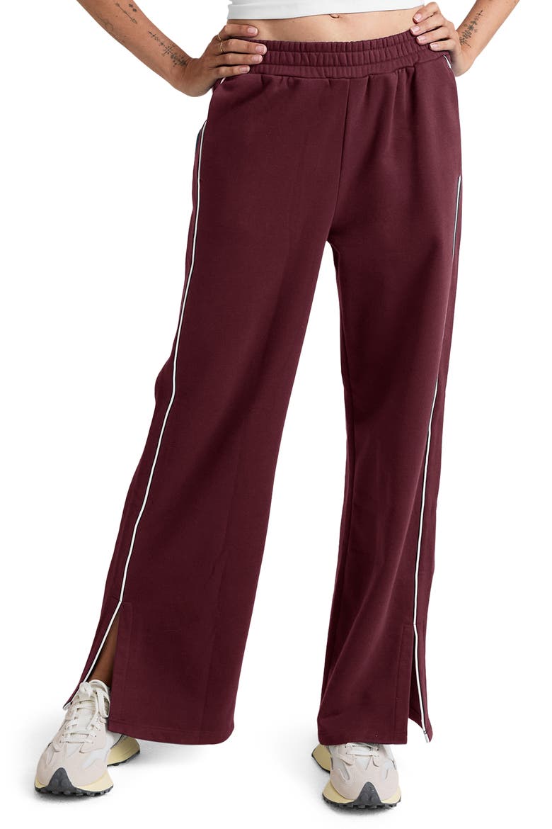 Piper LuxeFleece Side Slit Wide Leg Pants, Main, color, DARK CHERRY
