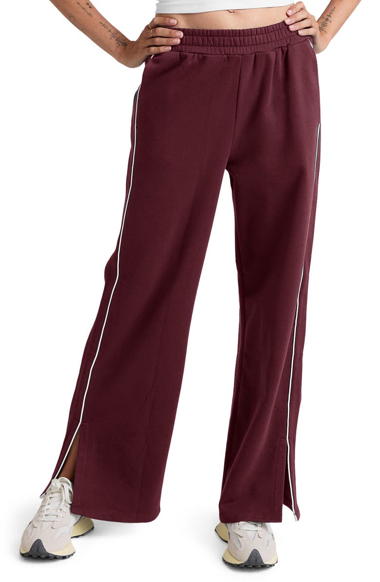 Beyond Yoga Piper LuxeFleece Side Slit Wide Leg Pants, Main, color, Dark Cherry