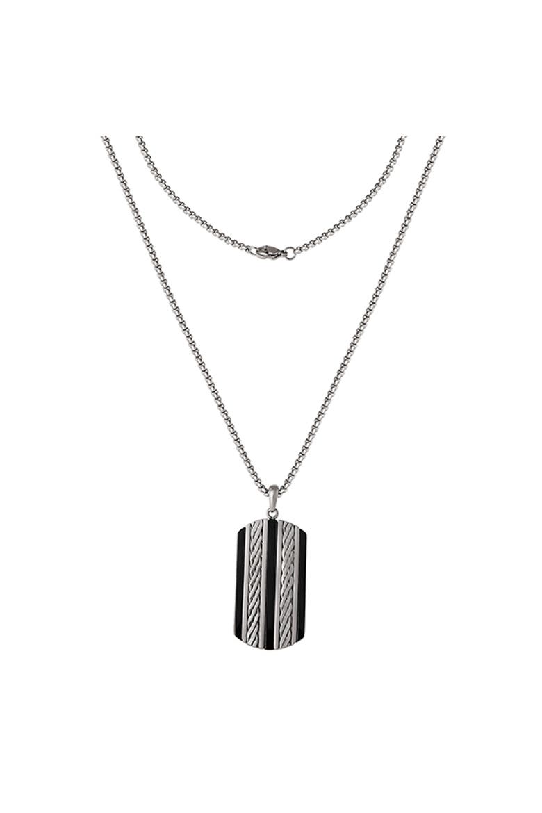 Pendant Necklace with Striped Dog Tag, Alternate, color, Silver
