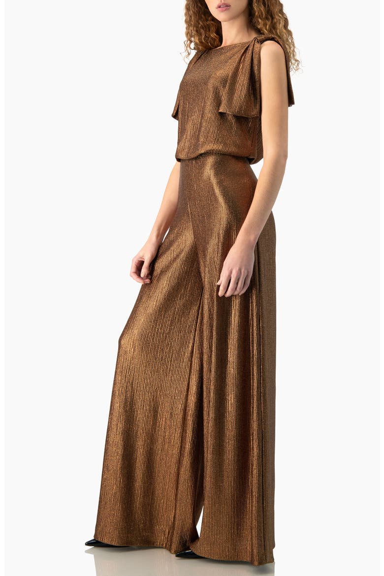 Shoulder-Tie Metallic Jumpsuit, Alternate, color, Copper