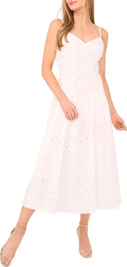 Embroidered Godet Pleat Cotton A-Line Dress