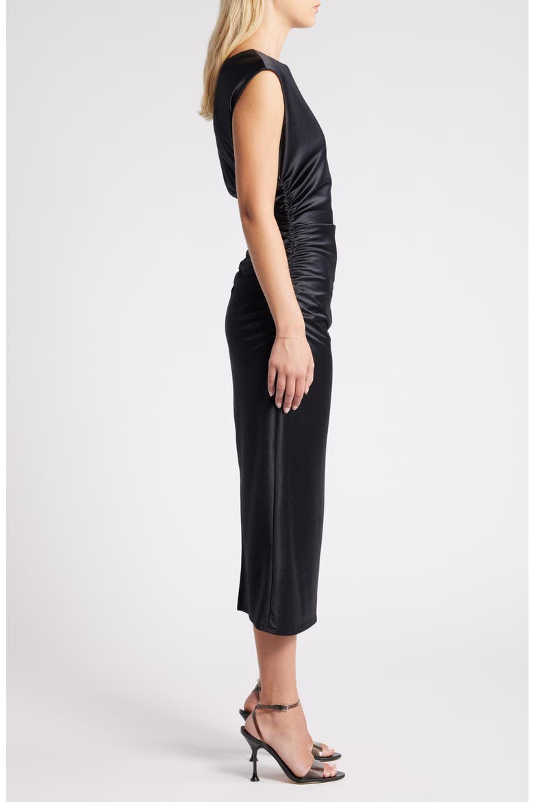 Metallic Satin Midi Dress, Alternate, color, BLACK