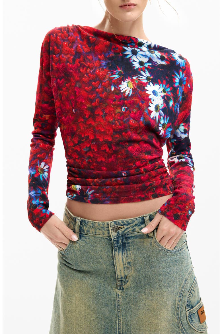 Print Ruched Top, Main, color, ORANGE RED