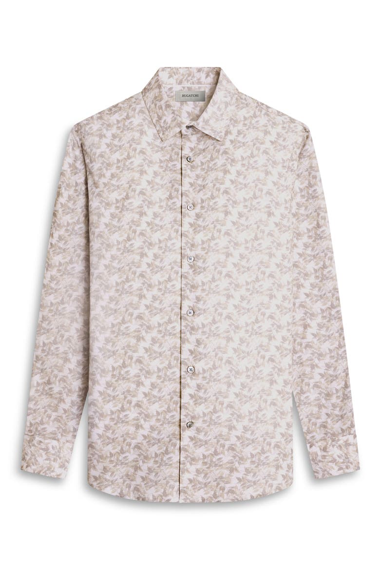 Julian Shaped Fit Leaf Print Stretch Button-Up Shirt, Alternate, color, LIMESTONE