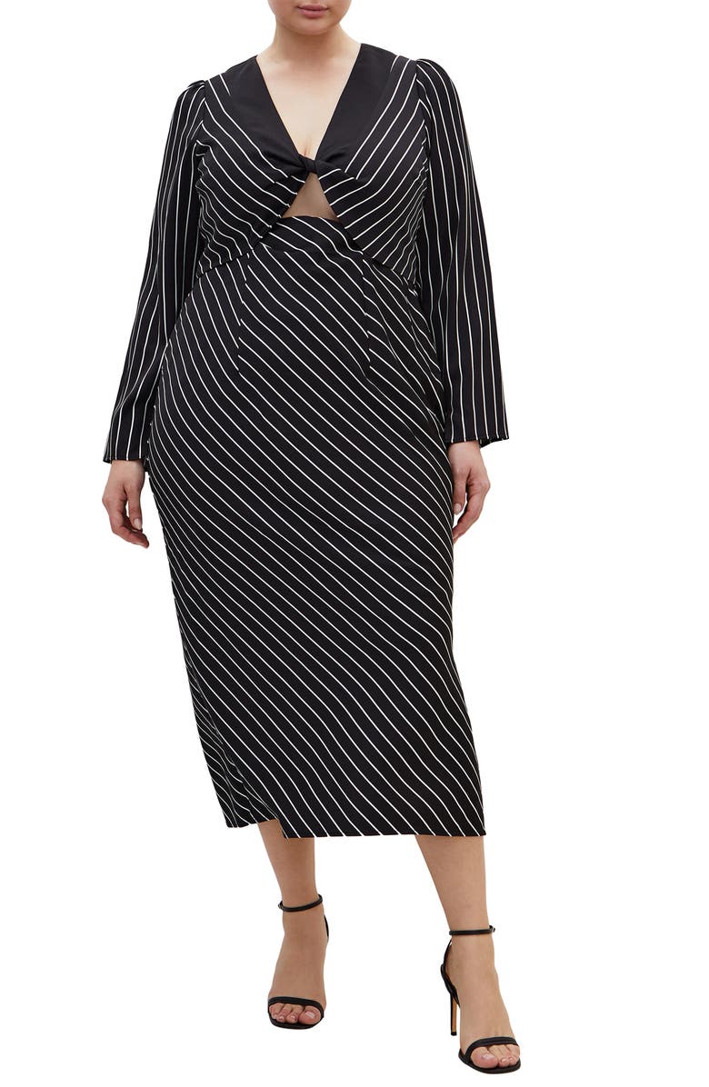 City Chic Lana Border Print Long Sleeve Maxi Dress, Main, color, Stripe