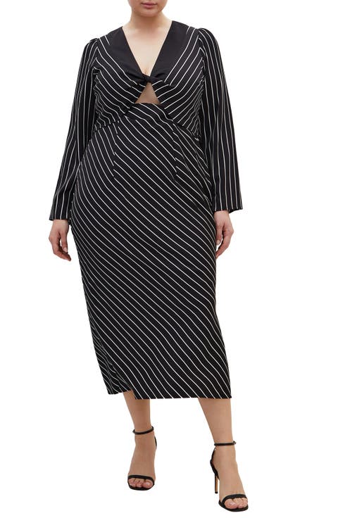 Lana Border Print Long Sleeve Maxi Dress (Plus)