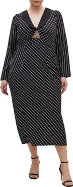 City Chic Lana Border Print Long Sleeve Maxi Dress