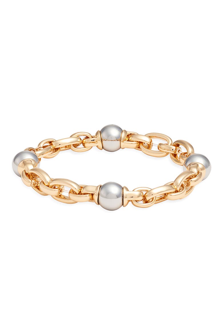 Orb Station Chain Stretch Bracelet, Main, color, SILVER- GOLD