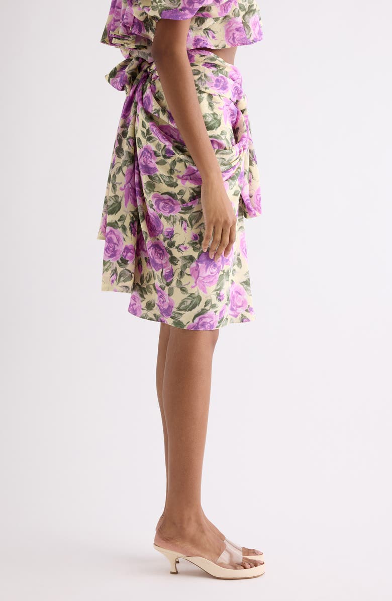 Chloé Rose Print Gathered Silk Satin Skirt, Alternate, color, Yellow - Purple