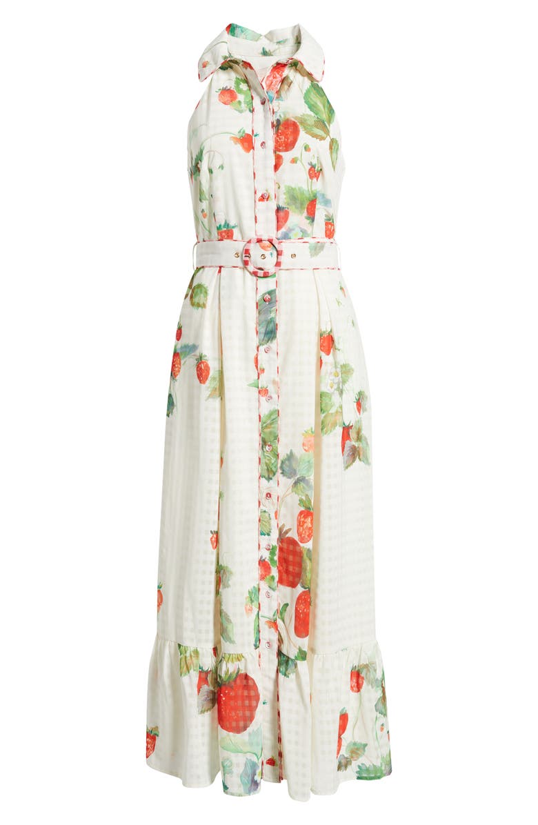 CIEBON Katerina Strawberry Print Sleeveless Shirtdress, Alternate, color, Off White Multi