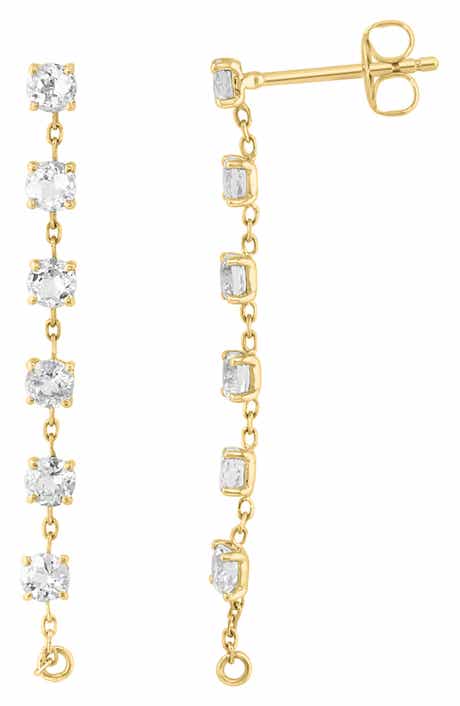 White Topaz Linear Drop Earrings