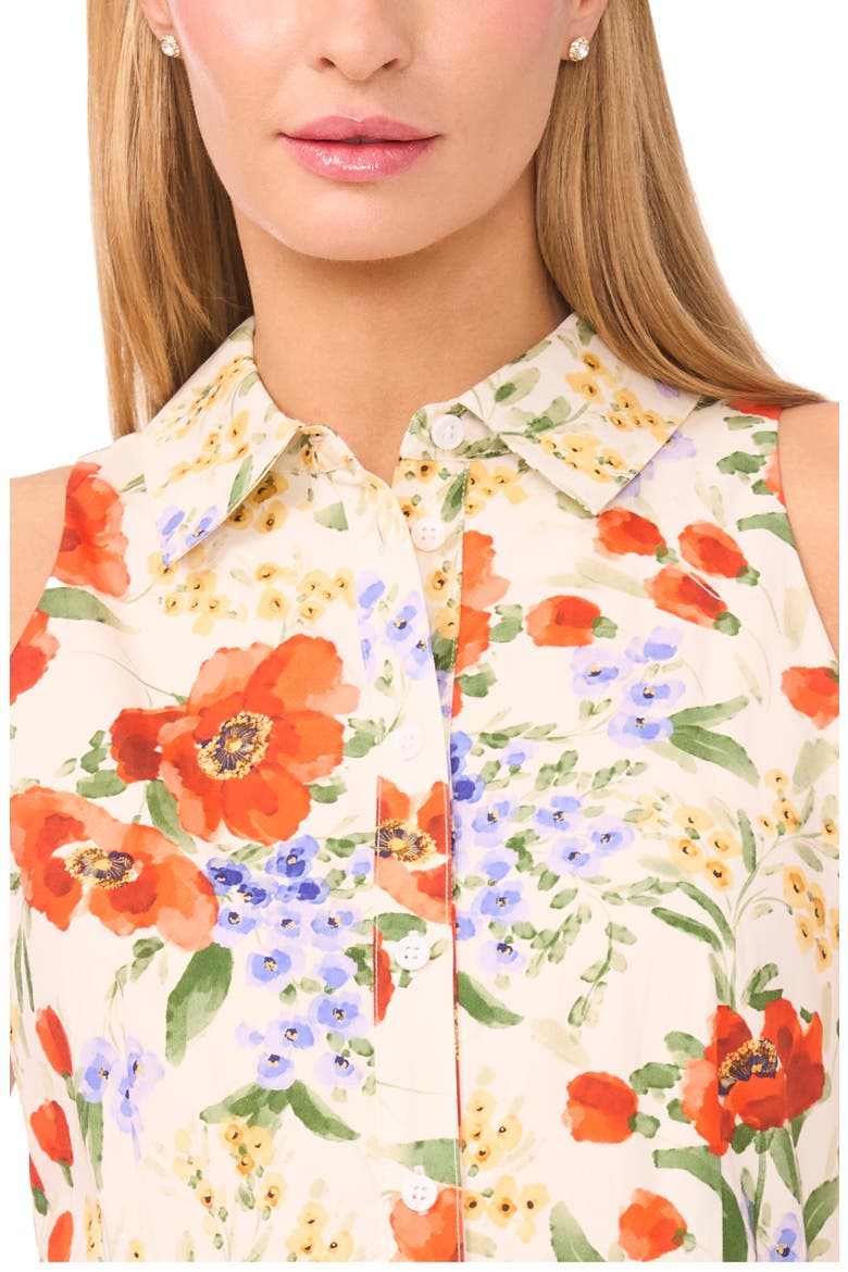 Noemi Floral Pleated Sleeveless Cotton Midi Shirtdress, Alternate, color, FIRE ORANGE