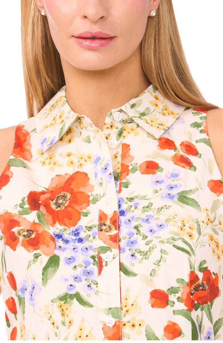 Ted Baker Noemi Floral Pleated Sleeveless Cotton Midi Shirtdress, Alternate, color, Fire Orange