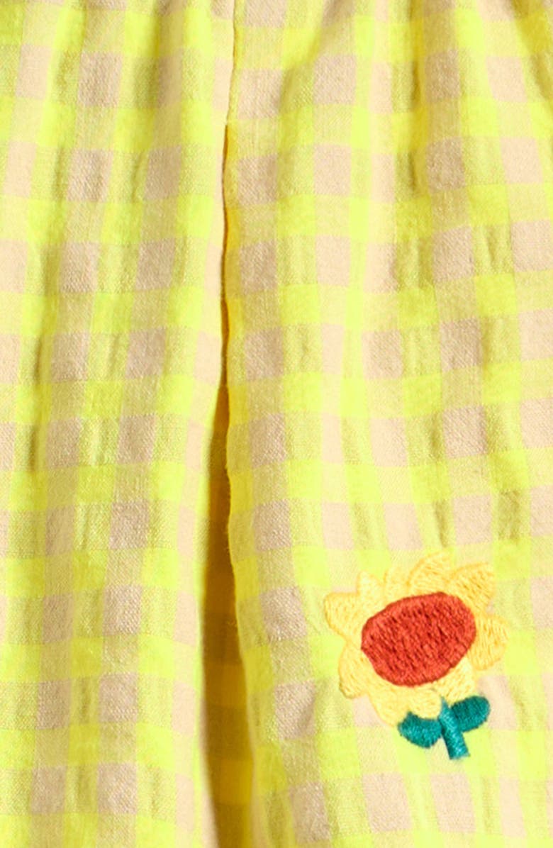 Bobo Choses Vichy Sunflower Embroidered Neon Check Shorts, Alternate, color, Yellow
